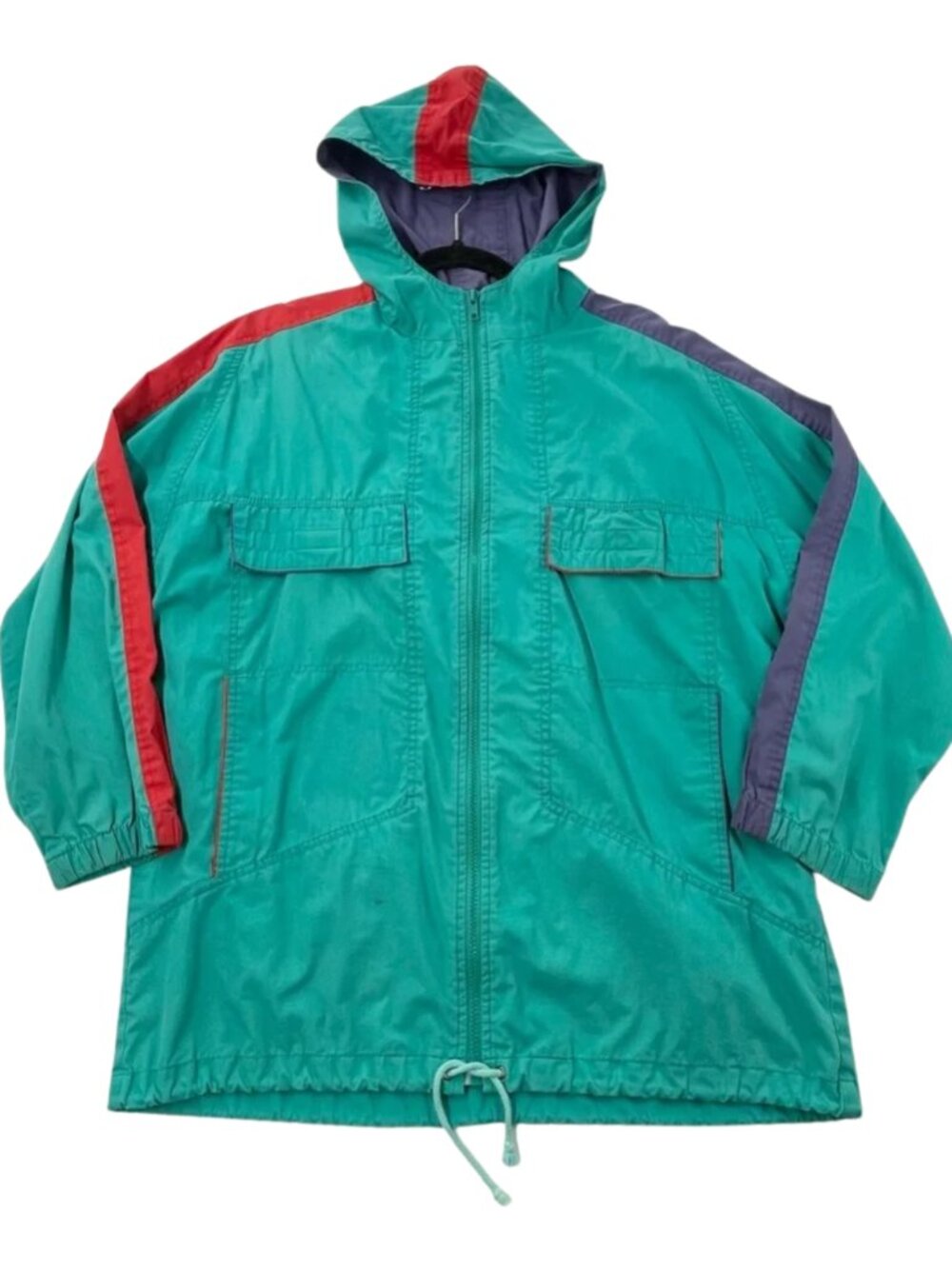 90s Vintage Colorblock Jacket Windbreaker Size Medium Turquoise Purple Red